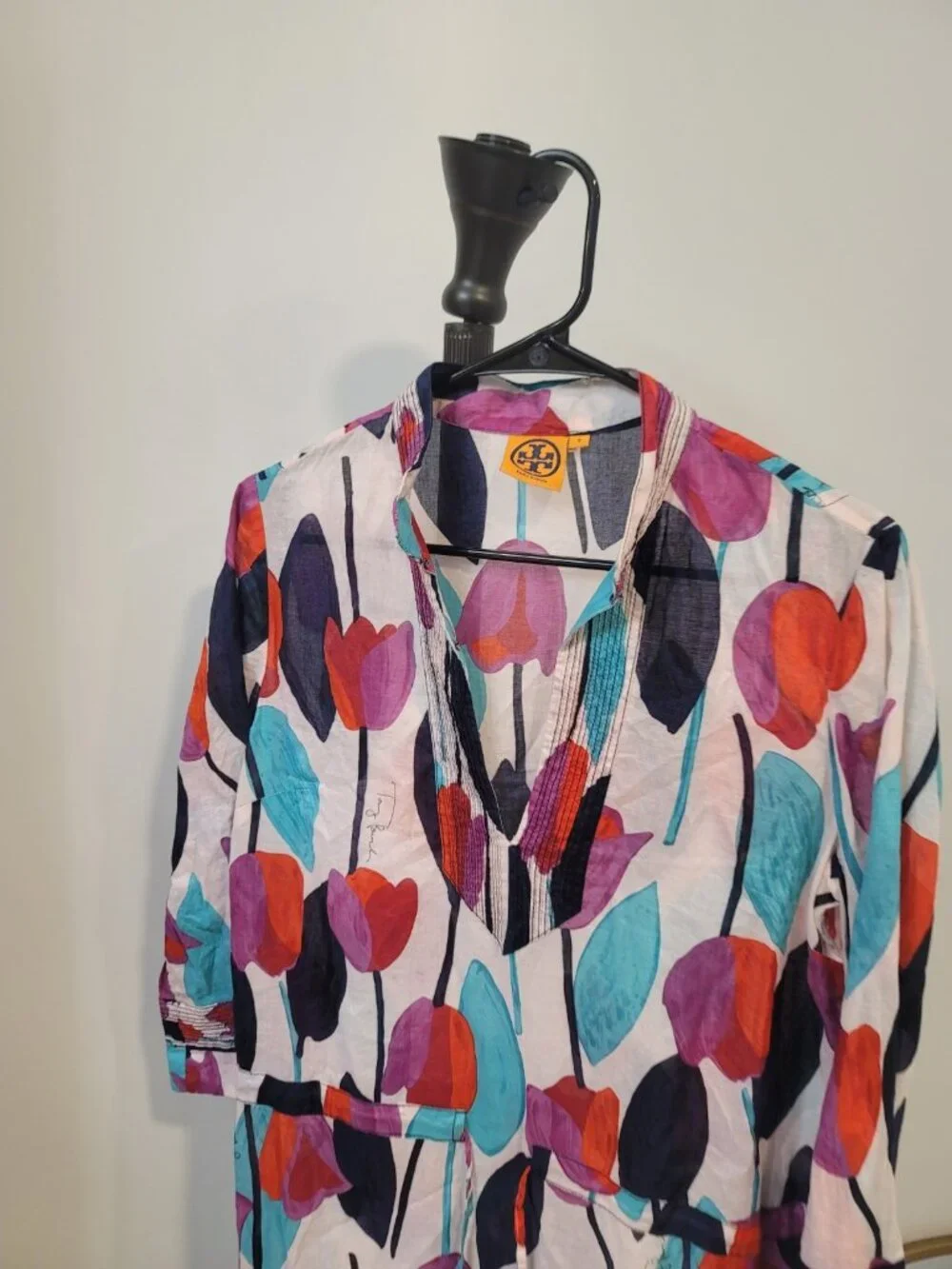 Tory Burch Tulip Floral Daniella 3/4 Sleeve Cotton Dress Size 8 EUC Multicolor